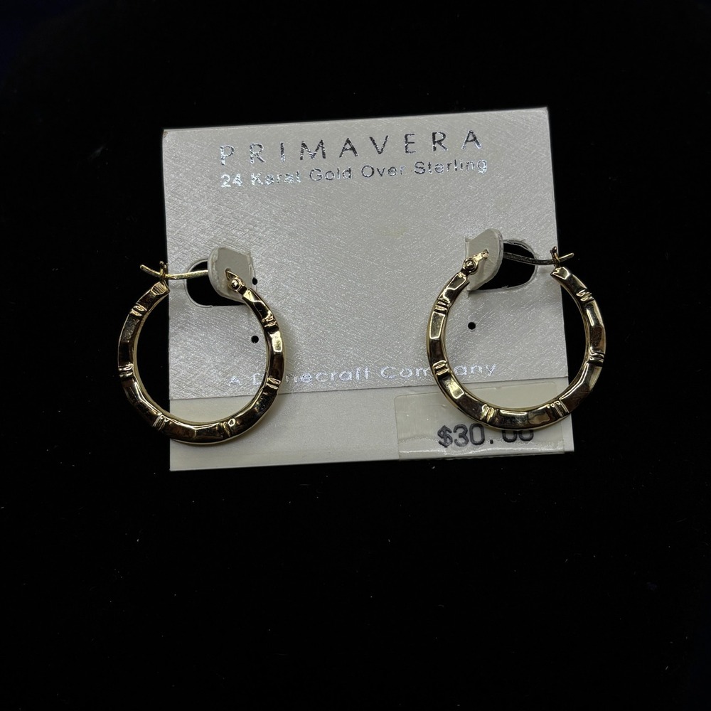 Primavera Hoop Earrings 24 Karat Gold Over Sterling Latch Back